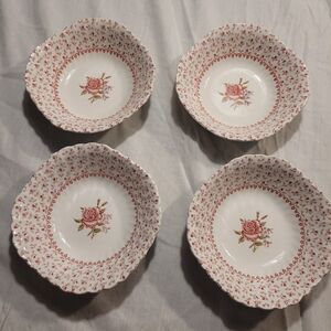 Johnson bros Rose Bouquet Pink Rose China square Cereal/soup Bowls 6.5” Set Of 4